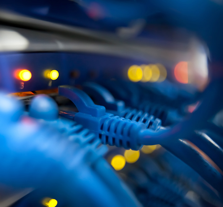 A zoomed in image of router connections and wires.